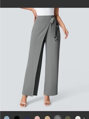 Women’s Wrap Tie-Waist Wide Leg Pants - Gray